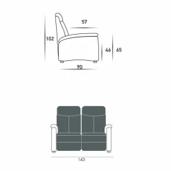 Divano relax elettrico 2posti,2 sedute elettriche Gelso,design moderno