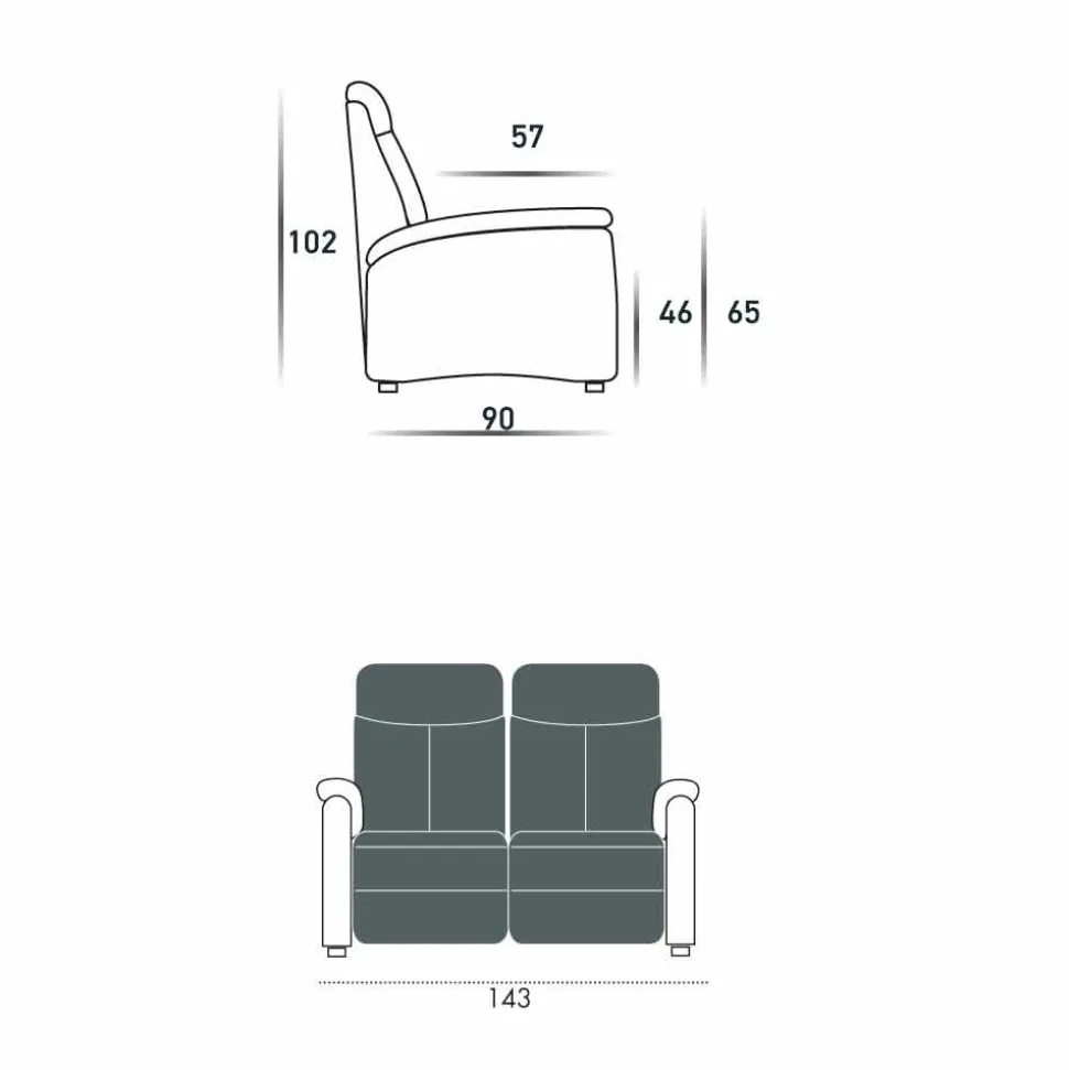 Divano relax elettrico 2posti,2 sedute elettriche Gelso,design moderno