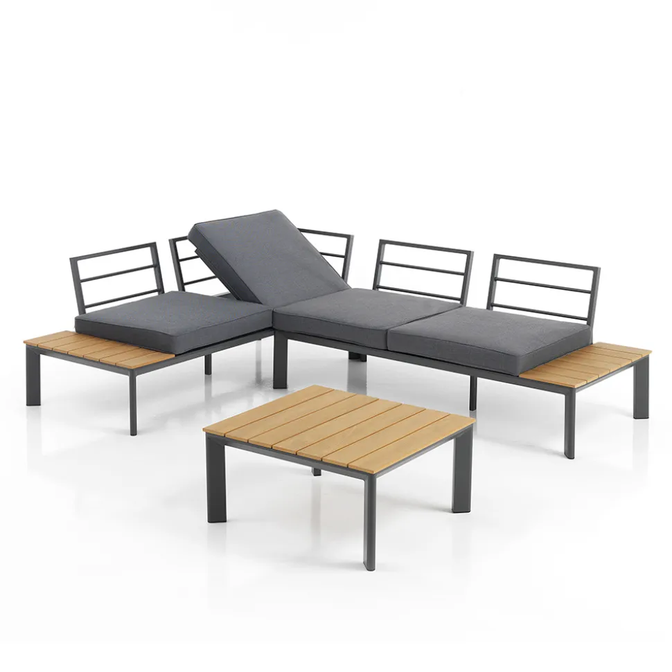 Divano Trasformabile in Chaise Longue con Schienale Regolabile e Tavolino - Finir