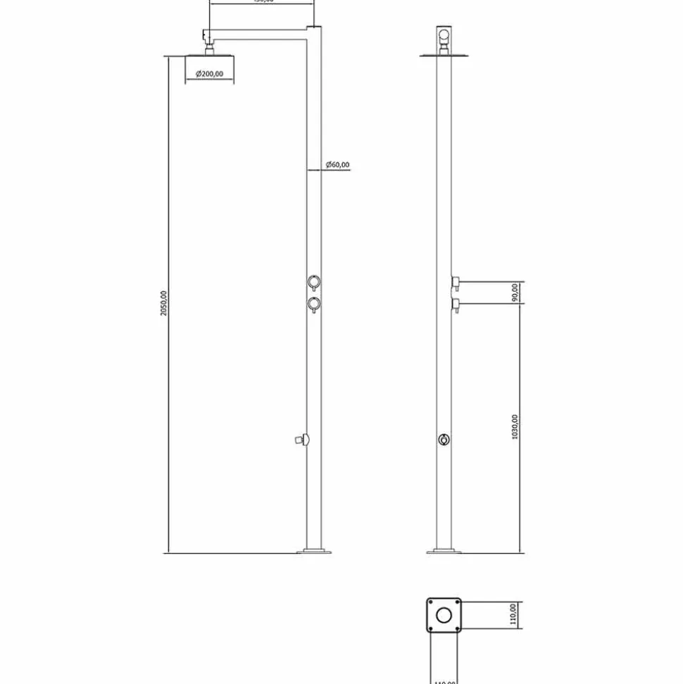 Doccia da Giardino in Acciaio Inox Cromato con Lavapiedi Made in Italy - Modeo