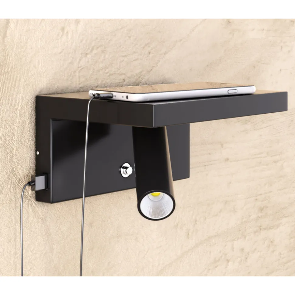 Faretto da Parete a Led Orientabile in Alluminio con Porte USB - Alena
