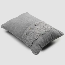 Federa Cuscini Letto in Lino Grigio con Pizzo Sinergia di Lusso Italiano - Stego