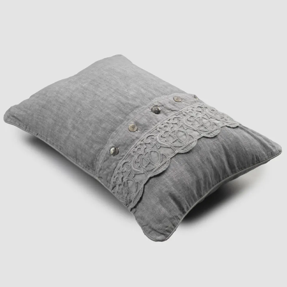 Federa Cuscini Letto in Lino Grigio con Pizzo Sinergia di Lusso Italiano - Stego