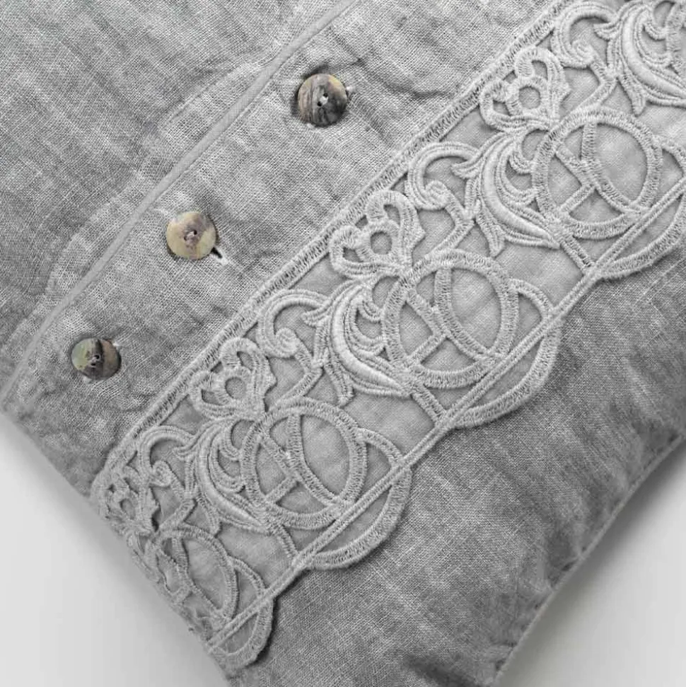 Federa Cuscini Letto in Lino Grigio con Pizzo Sinergia di Lusso Italiano - Stego