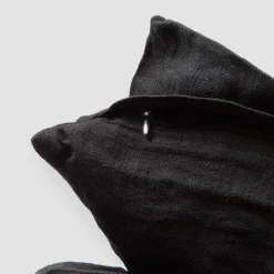 Federa Cuscini Quadrata in Lino Pesante Nero e Laccetti Made in Italy - Matero