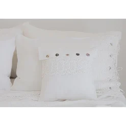 Federa Cuscino Quadrato Bianca con Pizzo e Bottoni Lusso Italiano - Logos