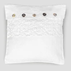 Federa Cuscino Quadrato Bianca con Pizzo e Bottoni Lusso Italiano - Logos