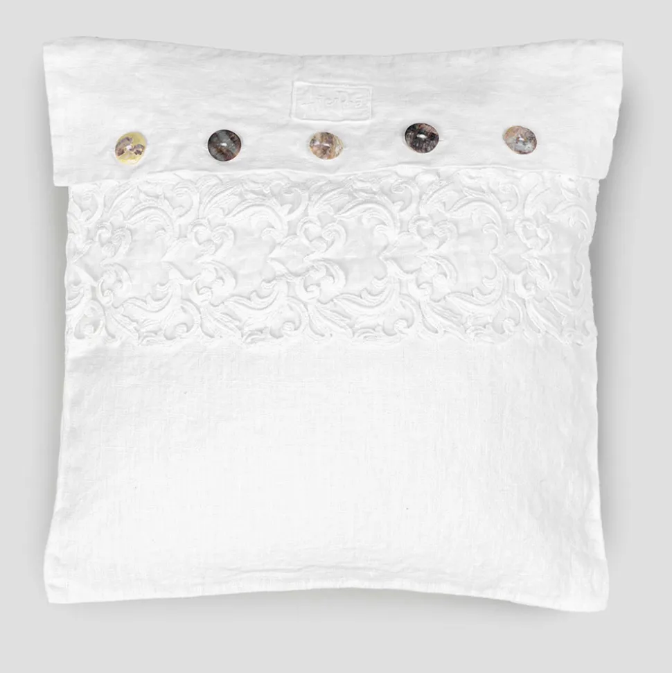 Federa Cuscino Quadrato Bianca con Pizzo e Bottoni Lusso Italiano - Logos