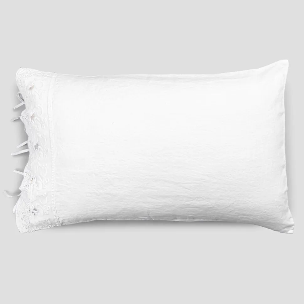 Federa di Lino con Pizzo Bianco per Letto Design di Lusso Made in Italy - Kiss