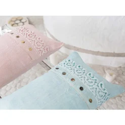 Federa Guanciale in Lino Colorato, Pizzo Poema e Piping Lusso Italiano - Stego