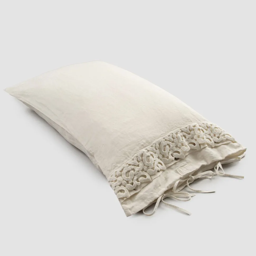 Federa in Lino con Pizzo Poema e Laccetti Burro o Nero Made in Italy - Masone
