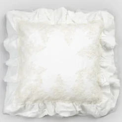 Federa Quadrata in Lino Bianco con Pizzo di Decoro sui Bordi e Balze - Priscilla