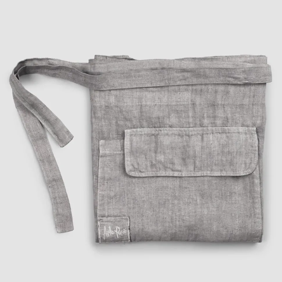 Grembiule da Cucina in Lino Grigio Antracite Modello Basso con Taschino - Flick