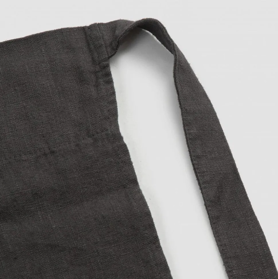 Grembiule da Cucina Lino Nero con Cristalli Modello Basso con Taschino - Click