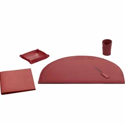Insieme di 5 Accessori per Scrivania Ufficio in Cuoio, Made in Italy - Medea