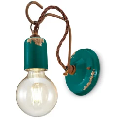Lampada a Parete Artigianale Industriale in Ferro e Ceramica - Vintage