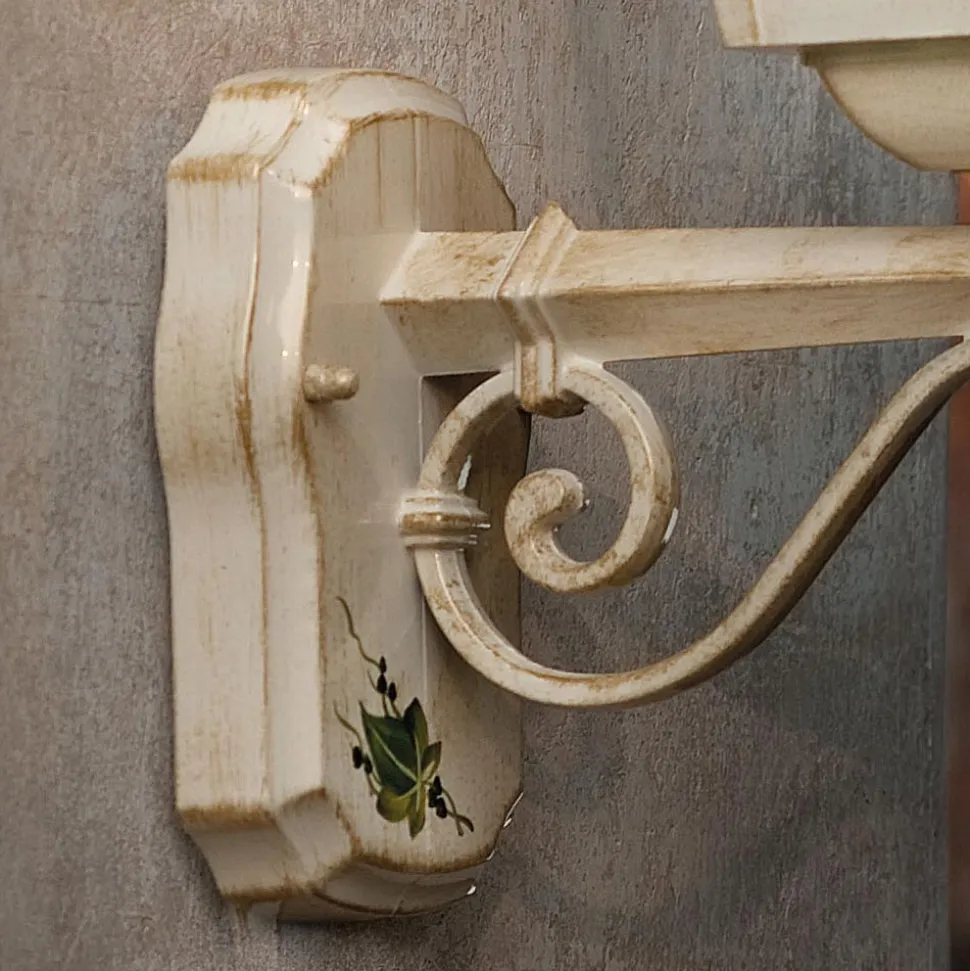 Lampada a Parete in Alluminio Bianco e Decoro Dipinto a Mano - Gorizia