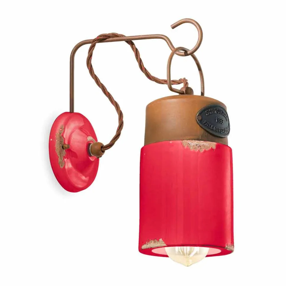 Lampada a parete in ceramica e ferro ruggine Desiree Ferroluce