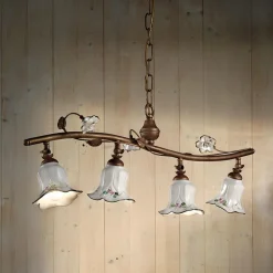Lampada a Sospensione a 4 Luci in Ceramica Artigianale Rose Decoro - Pisa