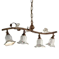 Lampada a Sospensione a 4 Luci in Ceramica Artigianale Rose Decoro - Pisa
