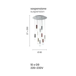 Lampada a Sospensione a 6 o 10 Luci in Cemento e Vetro Soffiato - Duster