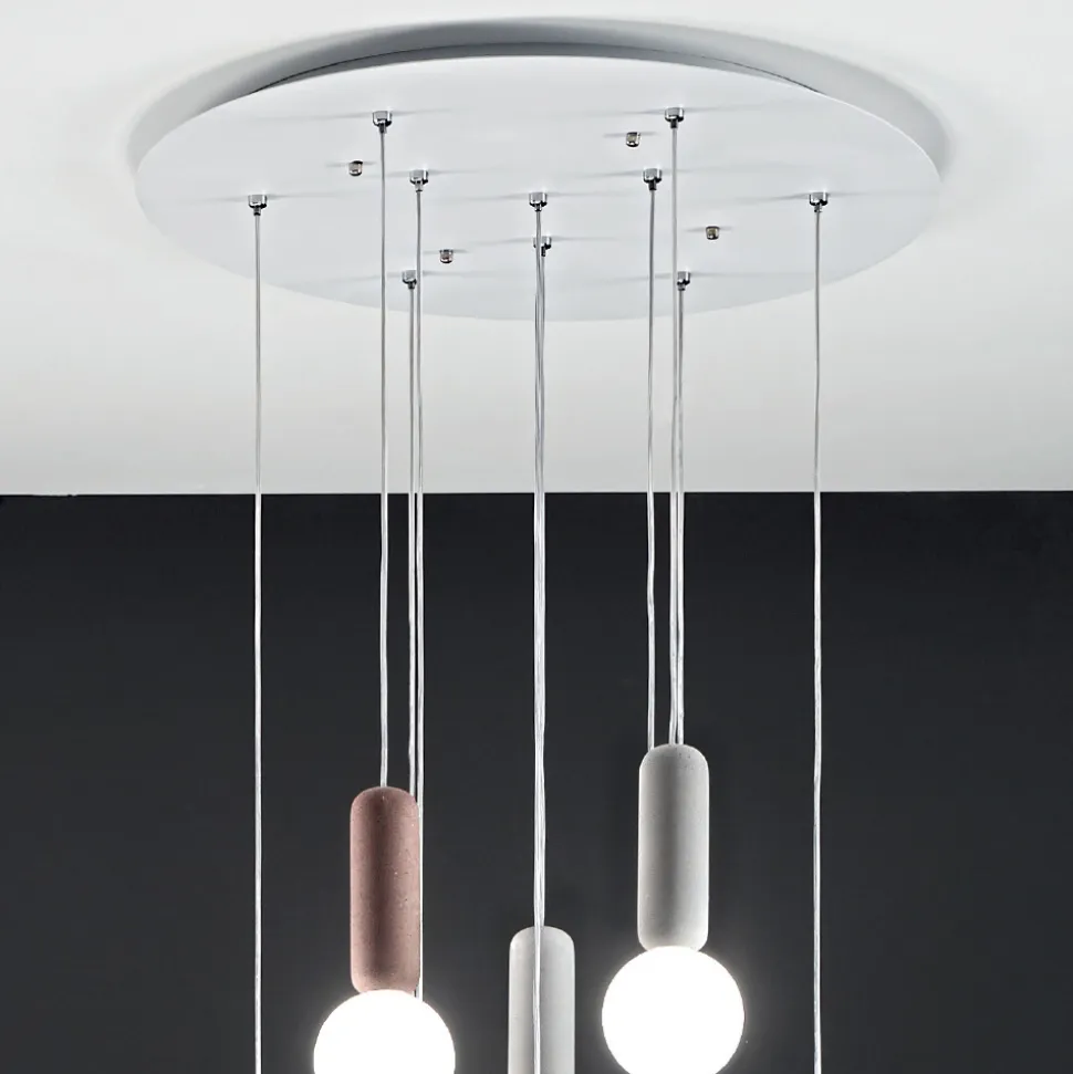 Lampada a Sospensione a 6 o 10 Luci in Cemento e Vetro Soffiato - Duster
