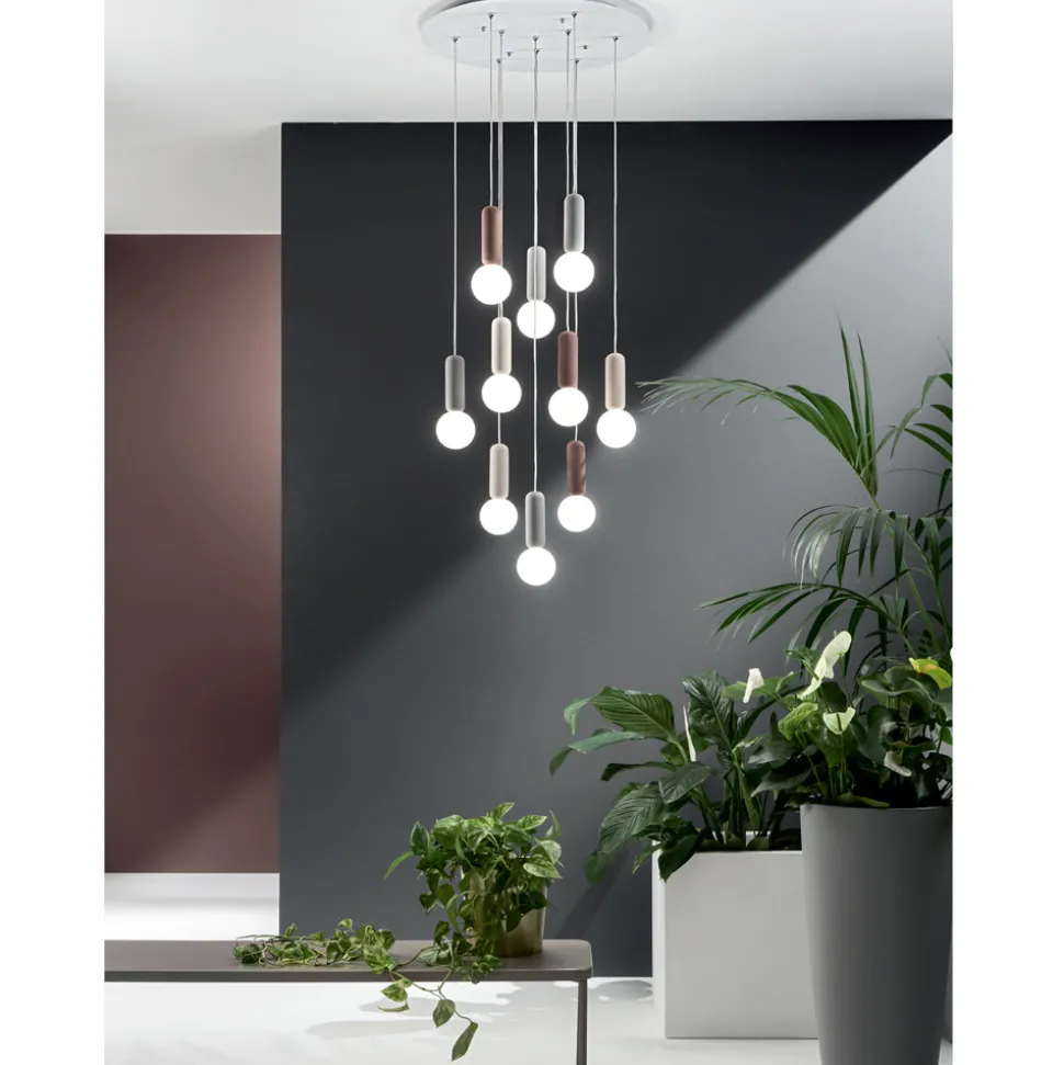 Lampada a Sospensione a 6 o 10 Luci in Cemento e Vetro Soffiato - Duster