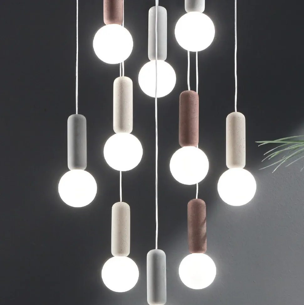 Lampada a Sospensione a 6 o 10 Luci in Cemento e Vetro Soffiato - Duster