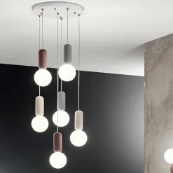 Lampada a Sospensione a 6 o 10 Luci in Cemento e Vetro Soffiato - Duster