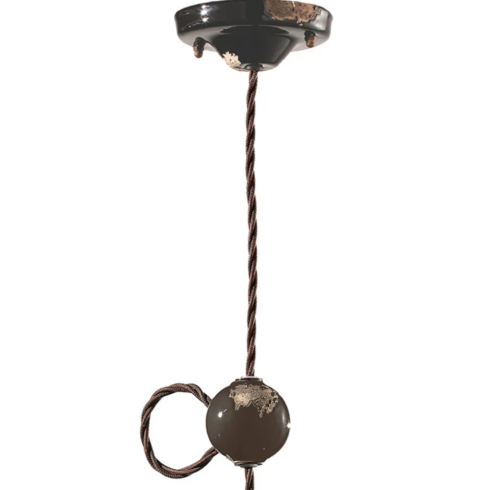 Lampada a Sospensione Artigianale Industriale in Ferro e Ceramica - Vintage
