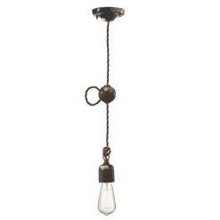 Lampada a Sospensione Artigianale Industriale in Ferro e Ceramica - Vintage