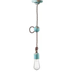 Lampada a Sospensione Artigianale Industriale in Ferro e Ceramica - Vintage
