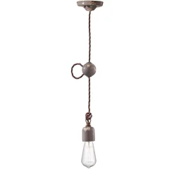 Lampada a Sospensione Artigianale Industriale in Ferro e Ceramica - Vintage