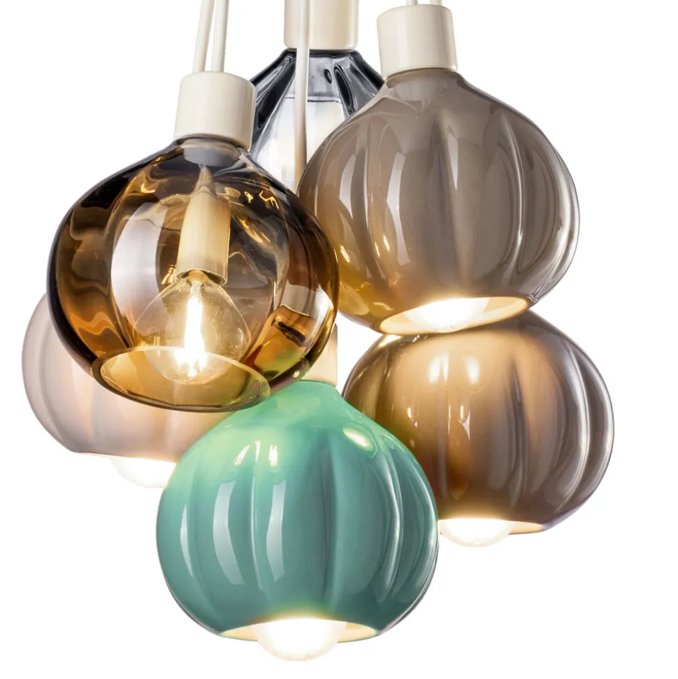 Lampada a Sospensione con 6 Elementi in Ceramica e Vetro Made in Italy - Afoxe