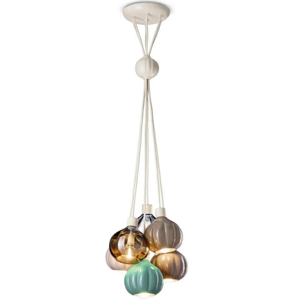 Lampada a Sospensione con 6 Elementi in Ceramica e Vetro Made in Italy - Afoxe