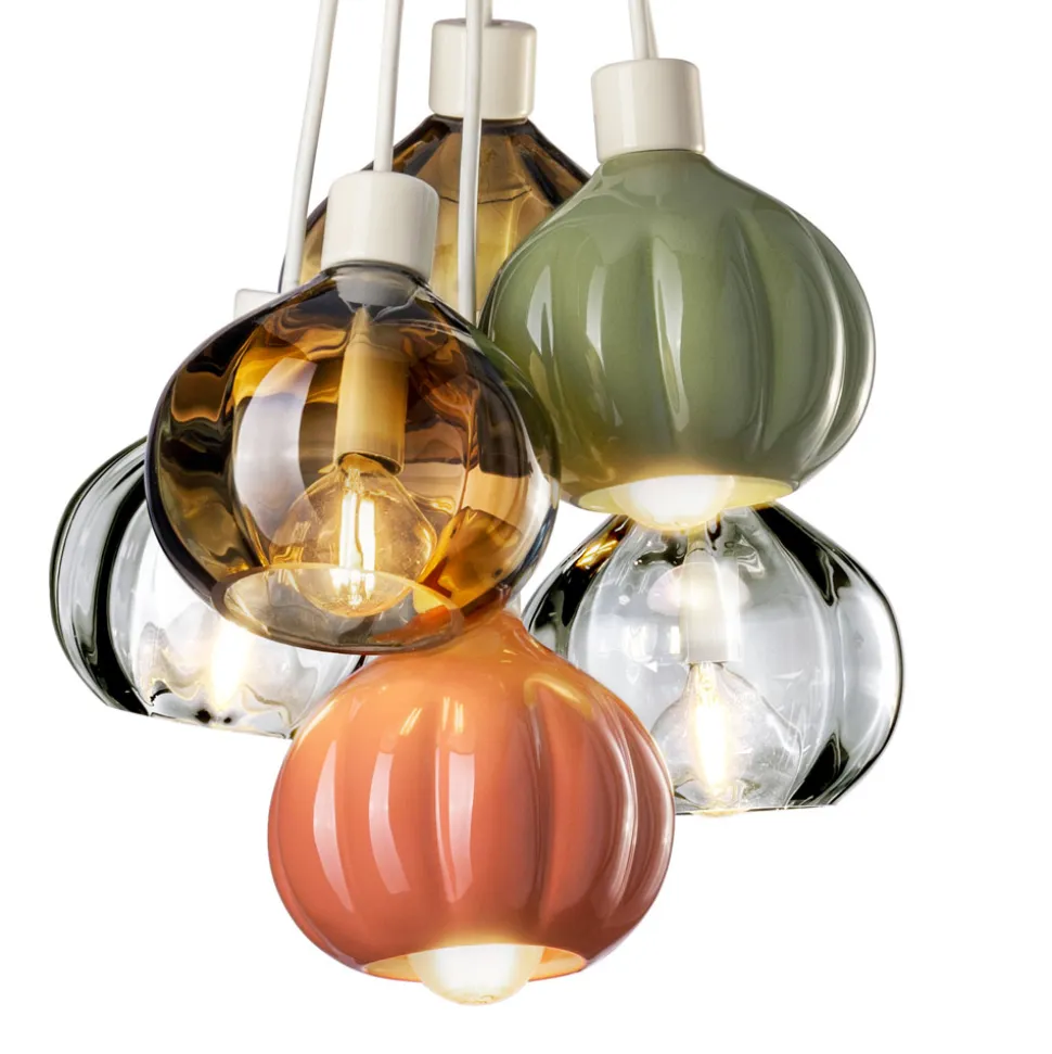 Lampada a Sospensione con 6 Elementi in Ceramica e Vetro Made in Italy - Afoxe