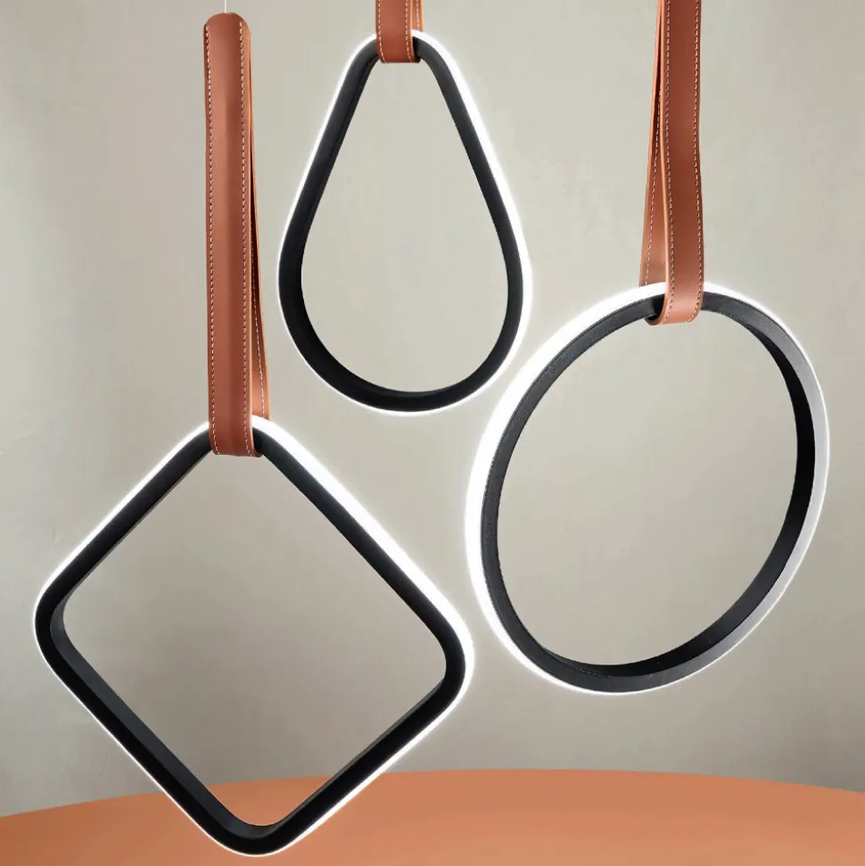 Lampada a Sospensione con Forme Geometriche e Dettaglio in Ecopelle - Cipresso