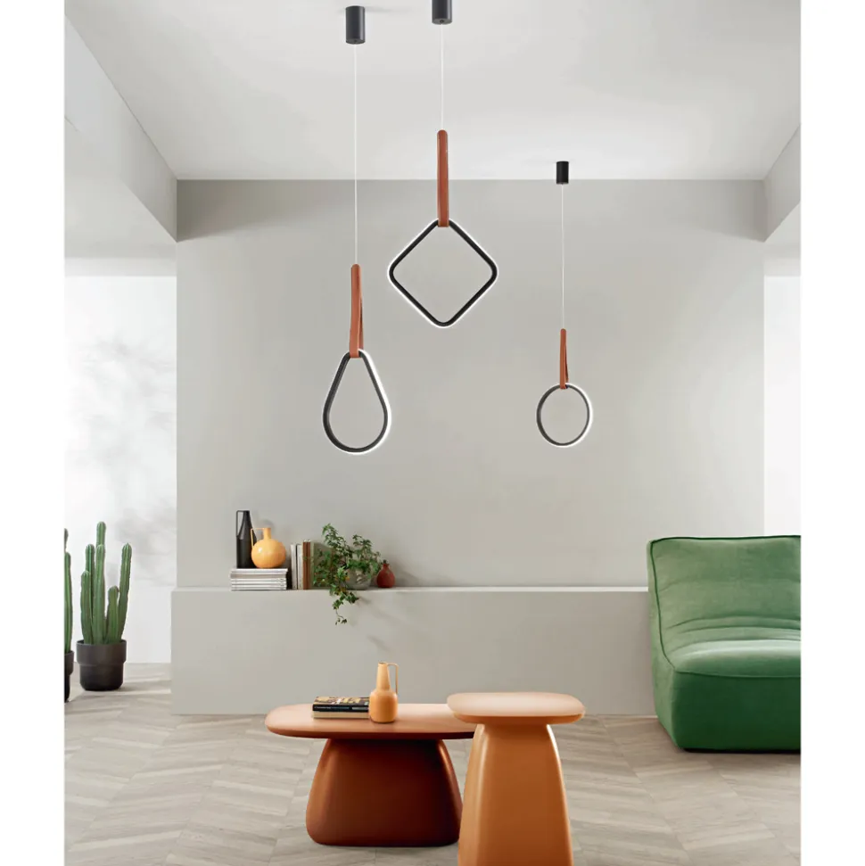 Lampada a Sospensione con Forme Geometriche e Dettaglio in Ecopelle - Cipresso