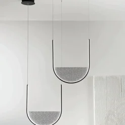 Lampada a Sospensione con Inserto Amovibile in Vetro Granigliato - Catalpa