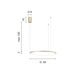 Lampada a Sospensione con Luce LED Rotonda Orizzontale in Metallo - Gelso