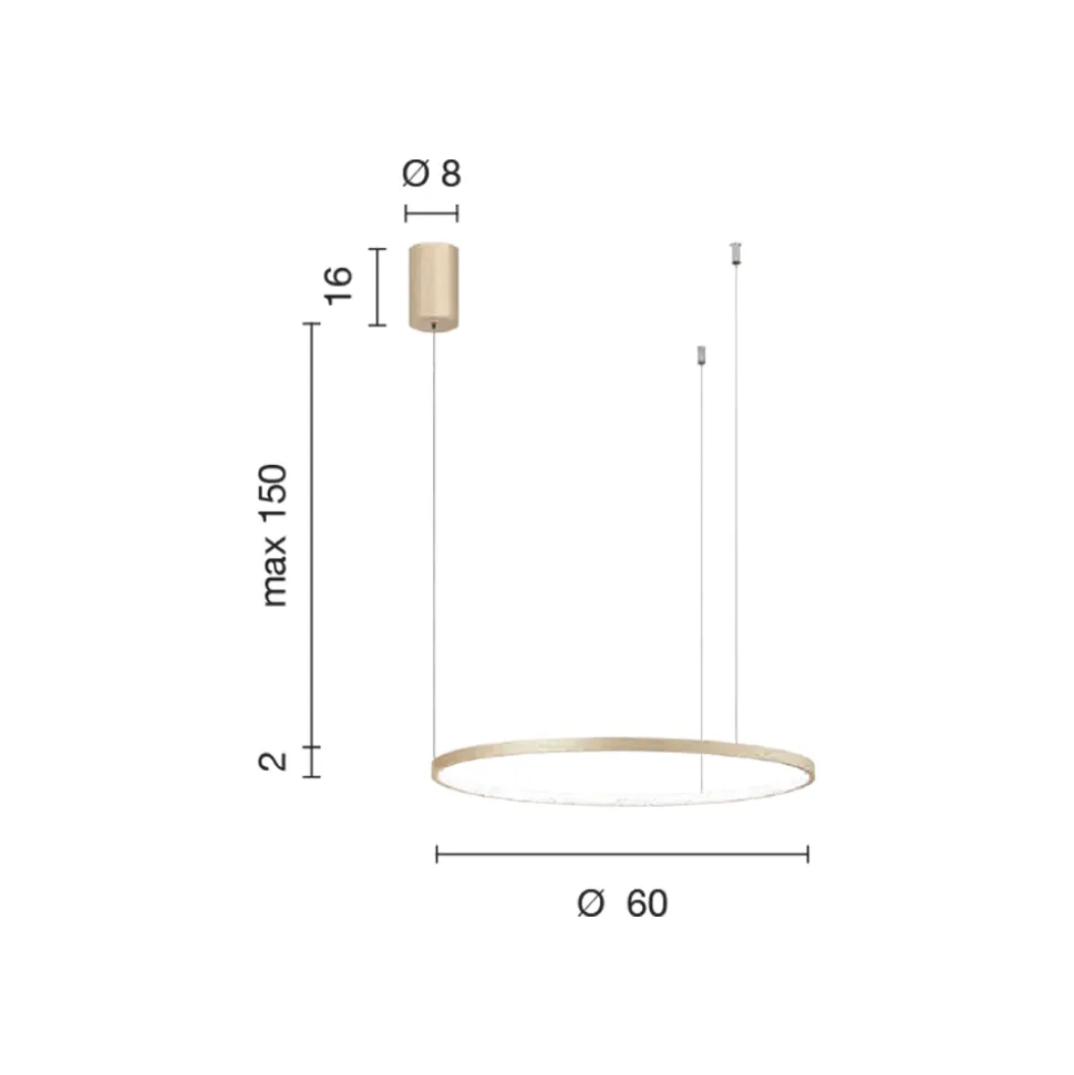 Lampada a Sospensione con Luce LED Rotonda Orizzontale in Metallo - Gelso