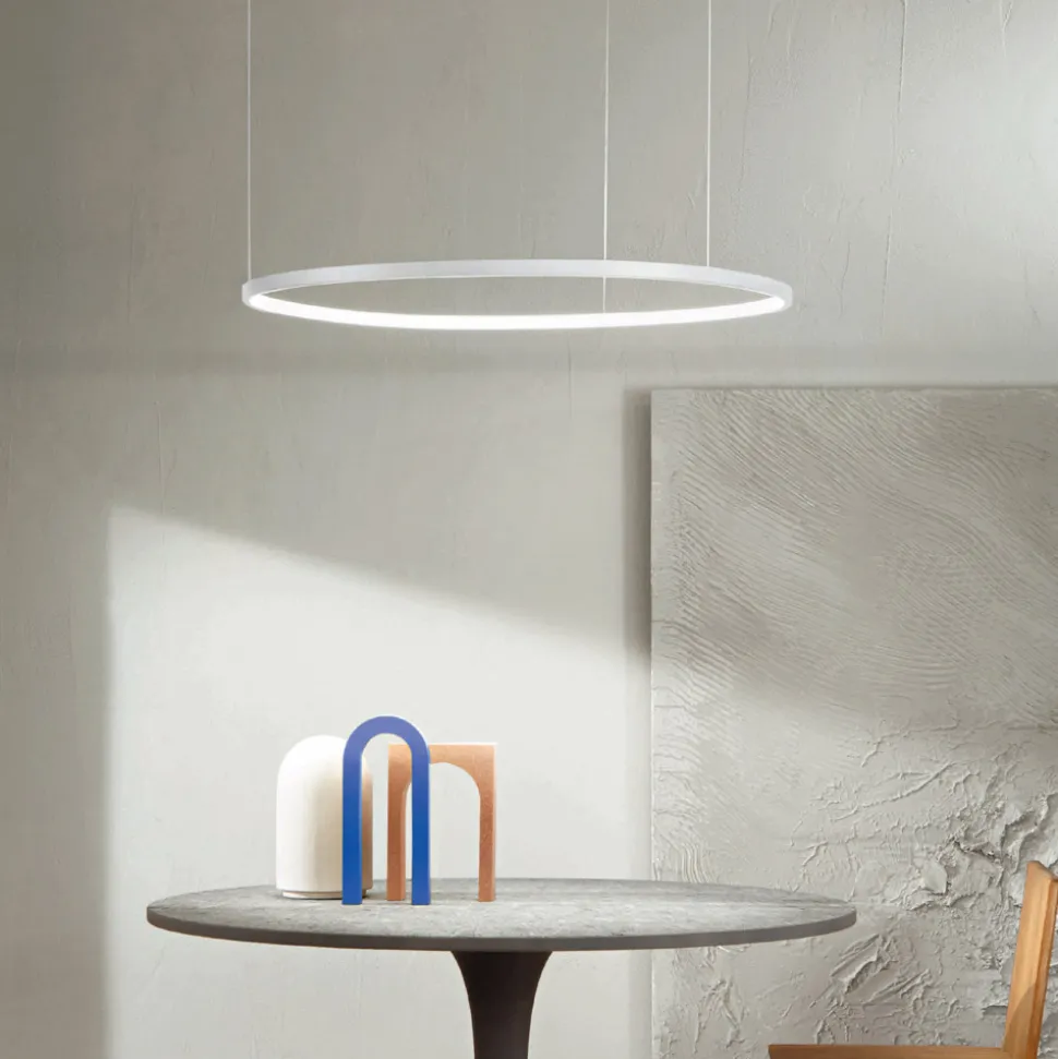 Lampada a Sospensione con Luce LED Rotonda Orizzontale in Metallo - Gelso