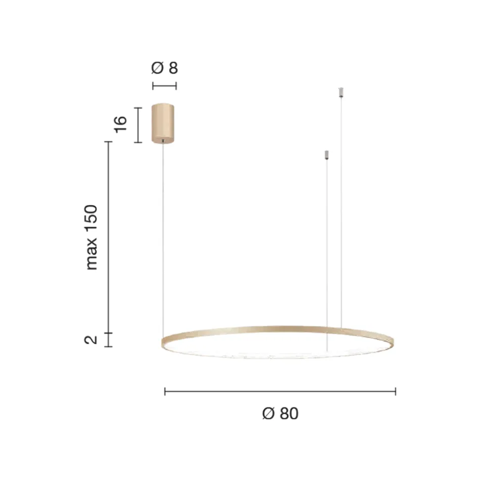 Lampada a Sospensione con Luce LED Rotonda Orizzontale in Metallo - Gelso