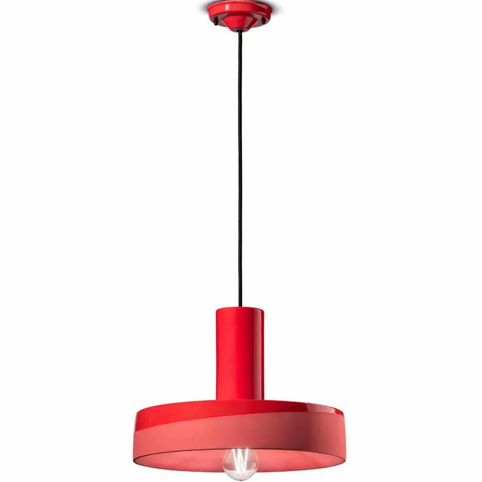 Lampada a Sospensione dallo Stile Retrò in Ceramica Colorata – Ferroluce Pi