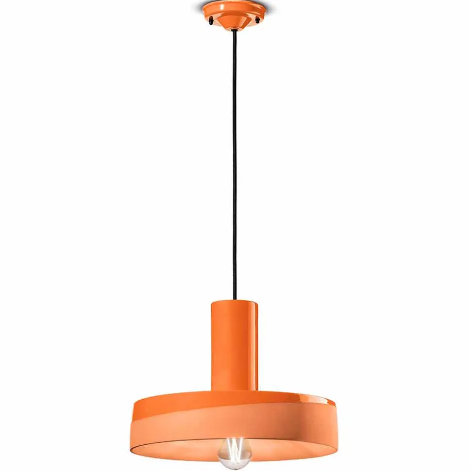 Lampada a Sospensione dallo Stile Retrò in Ceramica Colorata – Ferroluce Pi
