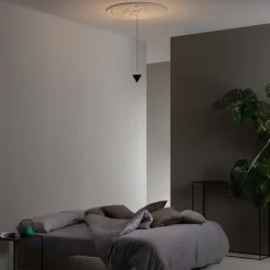 Lampada a Sospensione Design Gesso Bianco e Alluminio Nero 1 Cono - Tesera