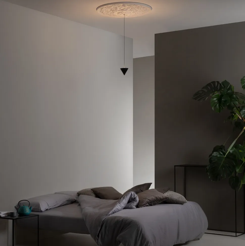 Lampada a Sospensione Design Gesso Bianco e Alluminio Nero 1 Cono - Tesera