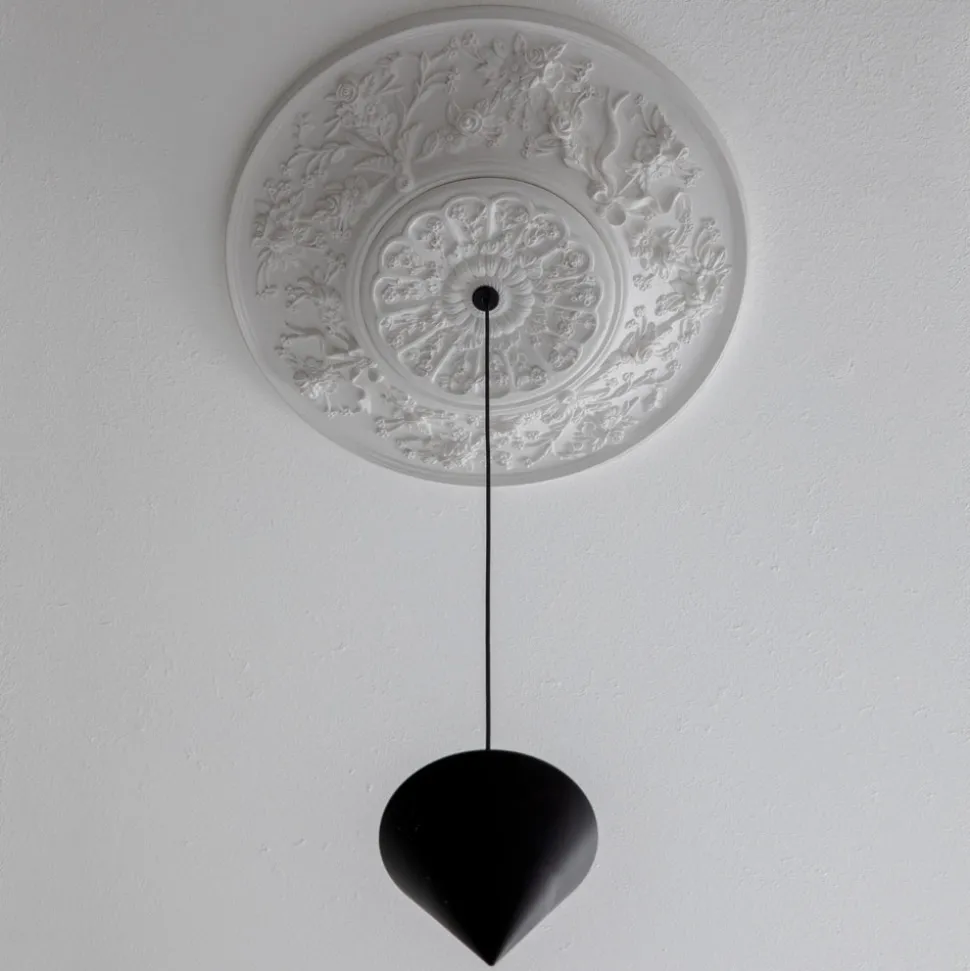 Lampada a Sospensione Design Gesso Bianco e Alluminio Nero 1 Cono - Tesera