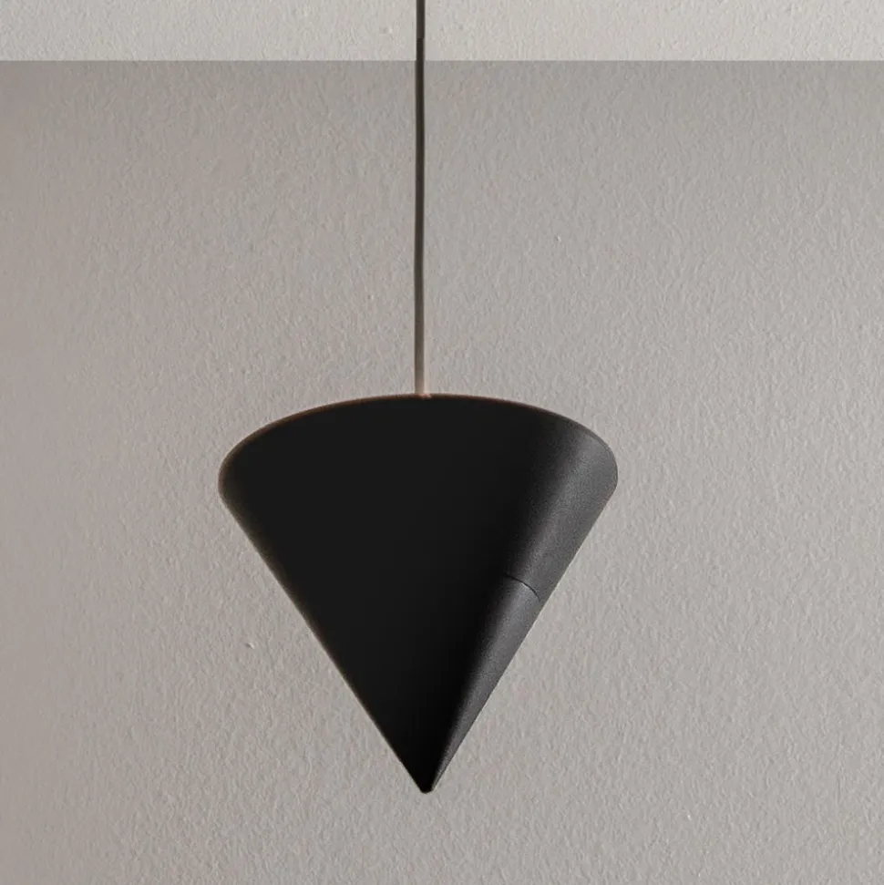 Lampada a Sospensione Design Gesso Bianco e Alluminio Nero 1 Cono - Tesera