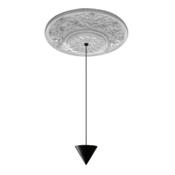 Lampada a Sospensione Design Gesso Bianco e Alluminio Nero 1 Cono - Tesera
